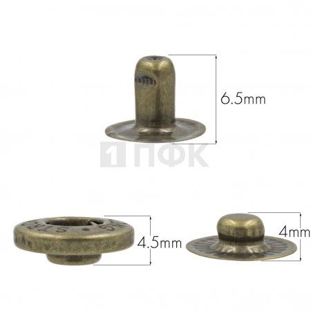 3 Части кнопки для одежды 12,5мм Альфа сталь цв антик (уп 1440шт) STRONG 