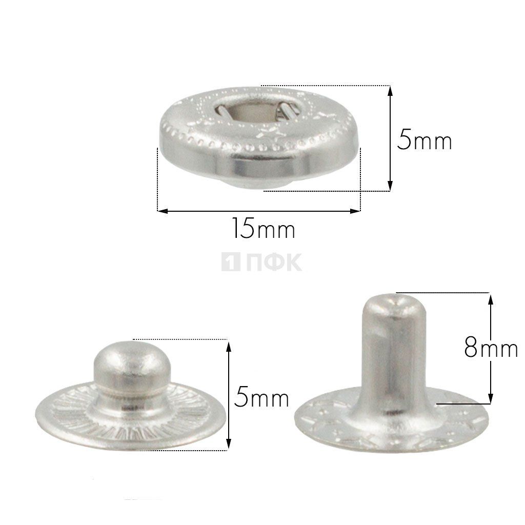 3 Части кнопки для одежды 15мм Альфа сталь цв никель (уп 720шт) STRONG